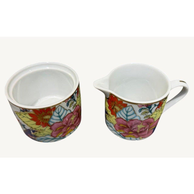 Beautiful Imperial Leaf porcelain creamer and open sugar bowl set, featuring a richly colored Tobacco Leaf-style floral...