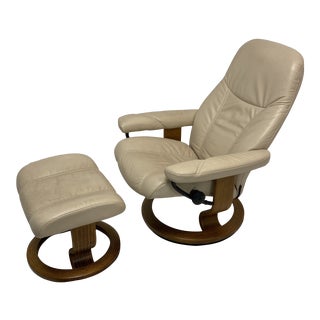 Ekornes Stressless Leather Chair and Ottoman For Sale