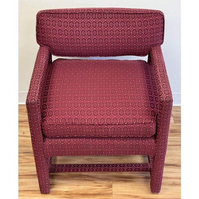 Vintage MCM Burgundy Parsons Style Arm Chair For Sale - Image 4 of 11