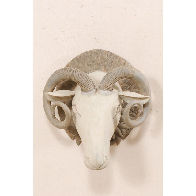 Mid 20th Century Hand-Carved Wooden Ram's Head Wall Ornament For Sale - Image 4 of 11