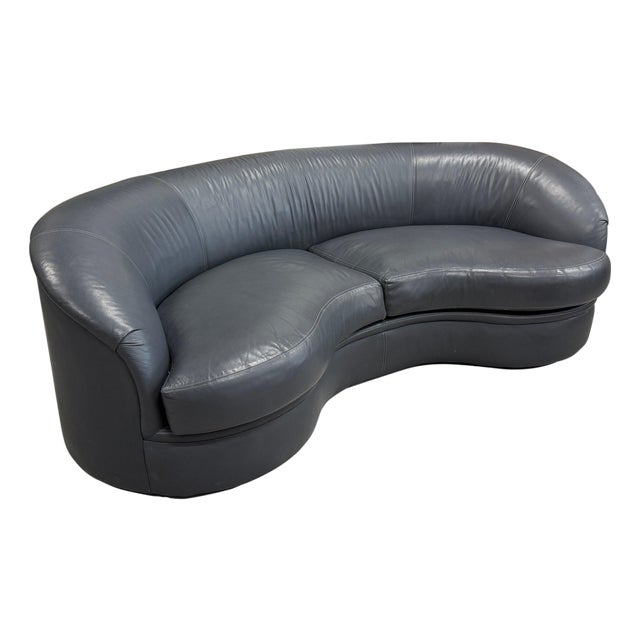 Labeled Directional 1980’s Gray Leather Sofa For Sale