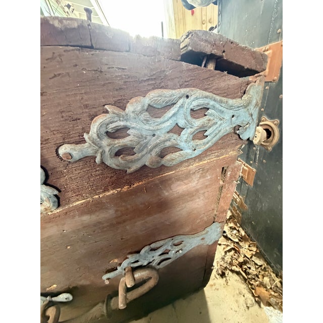 Antique Wooden Chest With Ornate Iron Fittings For Sale - Image 10 of 12