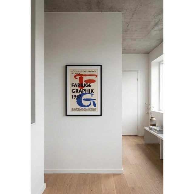 Elevate your space with this original 1957 exhibition poster for Farbige Graphik at the Deutsches Klingenmuseum in...