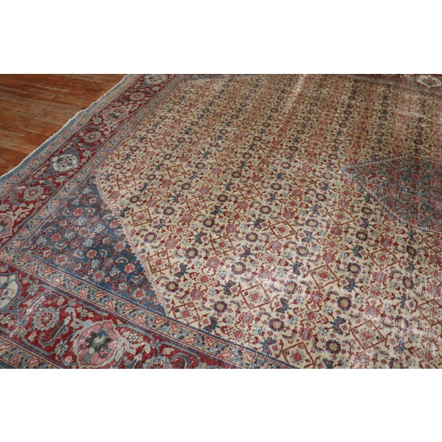 Antique Zabihi Collection Tabriz Worn Rug - 9'5" x 13'6" For Sale - Image 9 of 10