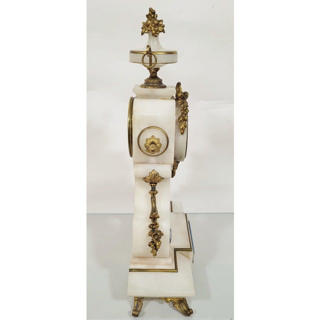 Metal French 19th C Belle Epoque Gilt Bronze Enamel & Alabaster Mantle Clock For Sale - Image 7 of 18