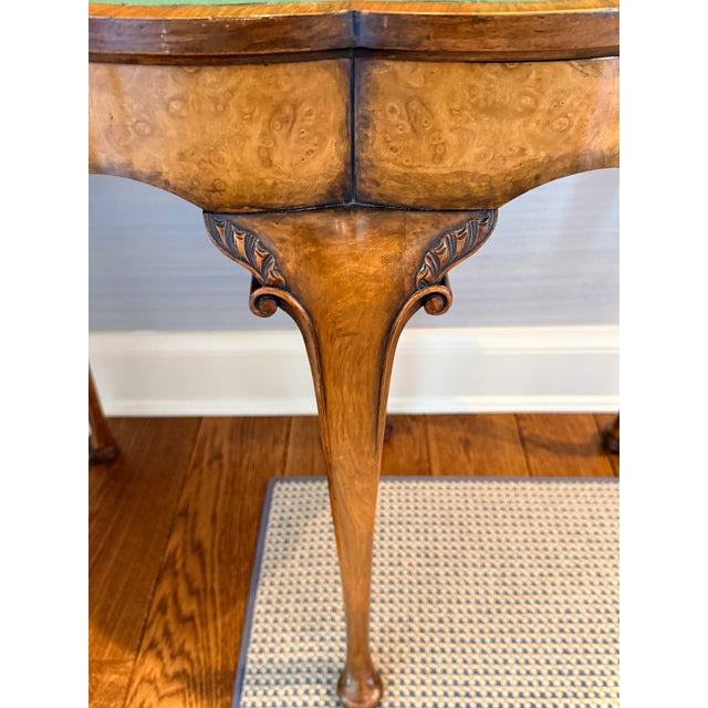 Green Queen Anne Scalloped Demilune Flip Top Game Table For Sale - Image 8 of 10