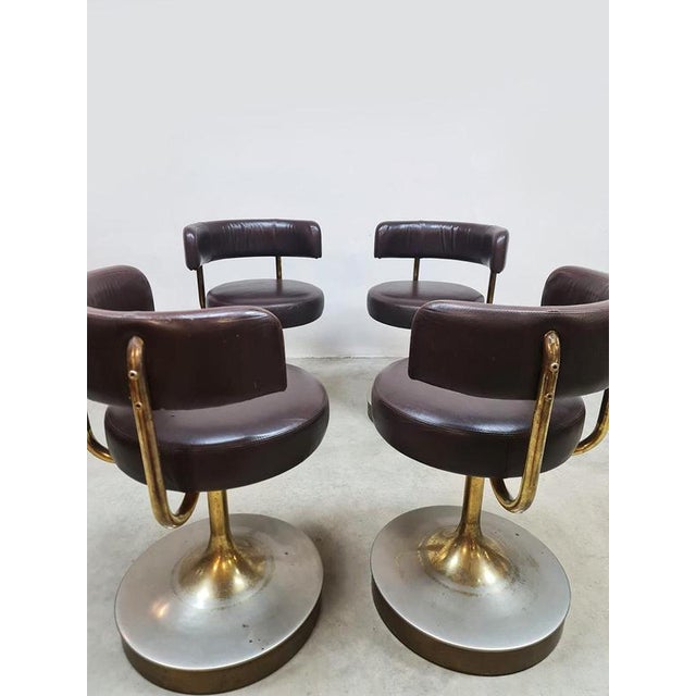 Vintage Swedish Stools in Brown Leather, 1960s, Set of 4 For Sale - Image 4 of 7