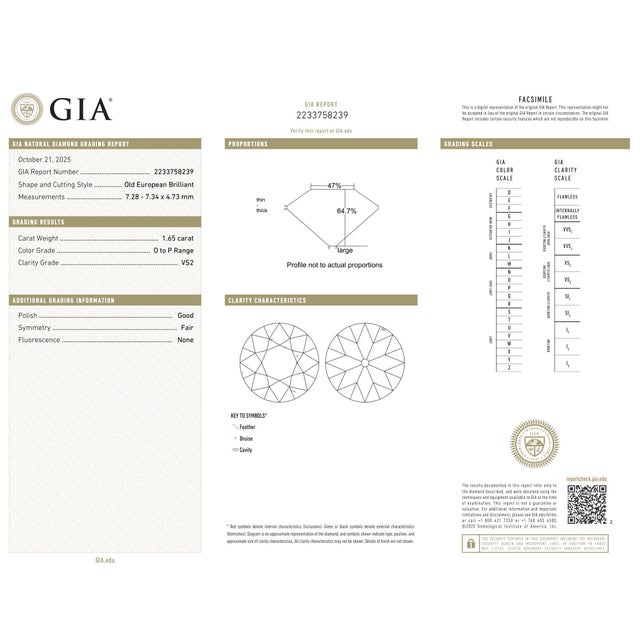 1930s Art Deco 1.65 Carat Old European Cut Diamond Platinum Engagement Ring, Size 7.25 For Sale In Los Angeles - Image 6 of 6