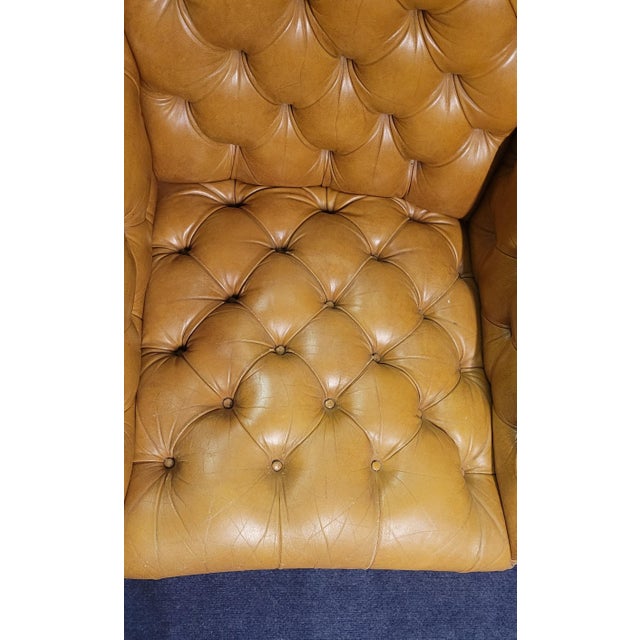 Vintage 1950s Leather Tufted Chippendale Wing Chair For Sale - Image 11 of 14