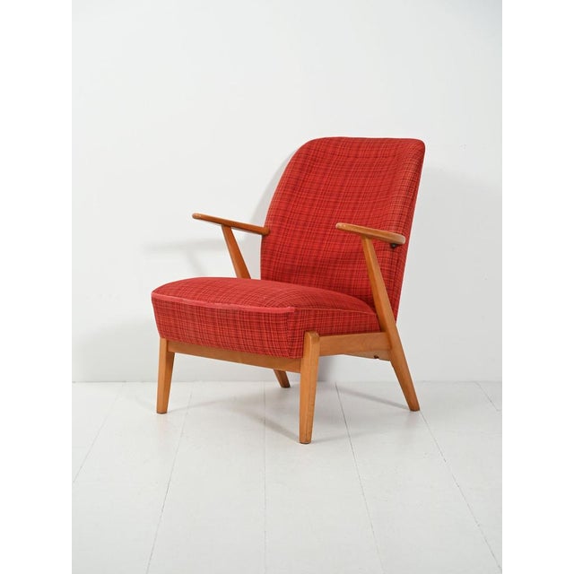 Scandinavian Armchair in Red Wool Upholstery, 1950s For Sale - Image 10 of 10