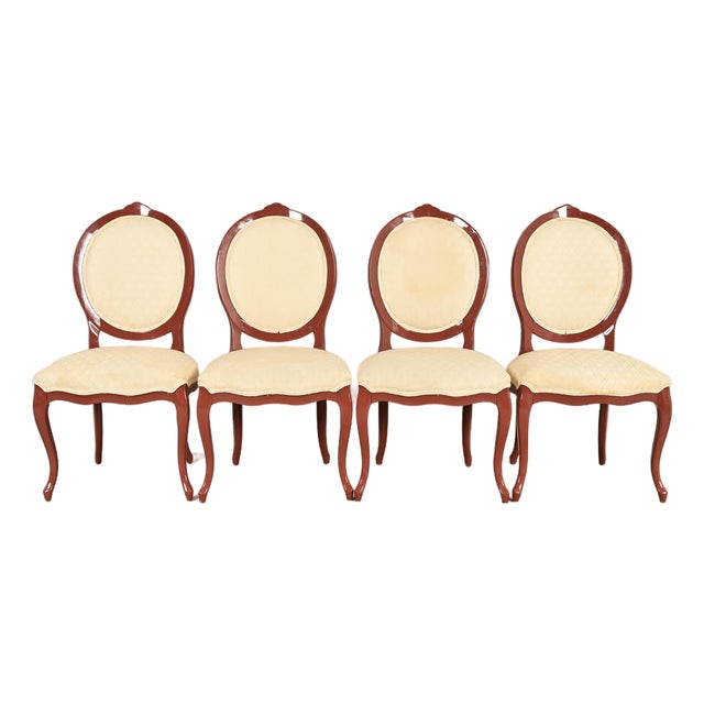 Karges Style French Provincial Louis XV Brown Lacquered Dining Chairs, Set of Four For Sale