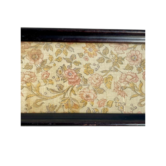 French Country Antique English Glass Top Wood Tray With Brass Handles and Brocade Fabric For Sale - Image 3 of 16