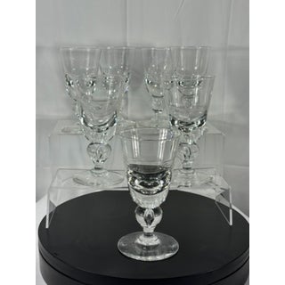 Vintage Signed Steuben Baluster Tear Drop Bubble Stem Goblets- Set of 7, Mid-Century For Sale
