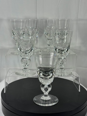 Vintage Signed Steuben Baluster Tear Drop Bubble Stem Goblets- Set of 7, Mid-Century