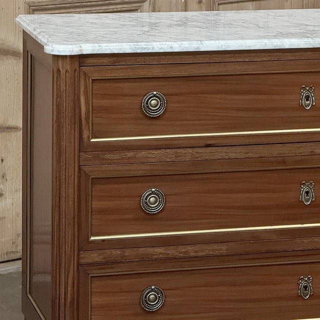 Mid 20th Century Antique French Louis XVI Mahogany Commode With Carrara Marble For Sale - Image 5 of 17