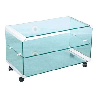 Vintage Bar Cart in Glass For Sale