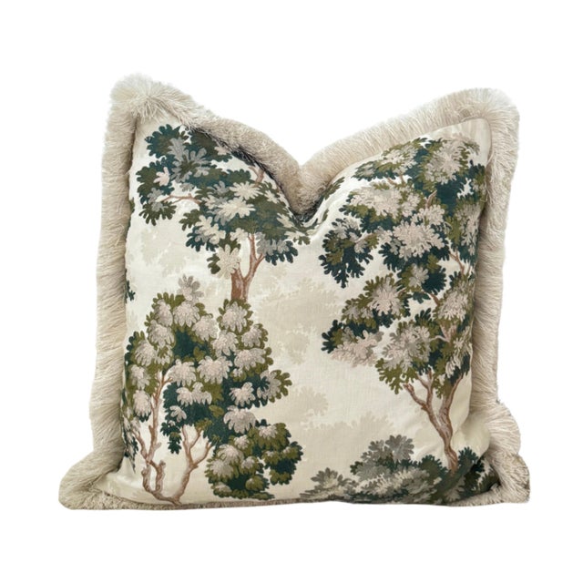 This lovely embroidered fabric with it 's leafy towering trees, is light and airy against an off white ground. Shades of...