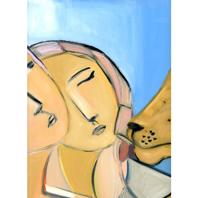 Wood Mid Century Modern Cubist Abstract Figurative Angels Vintage Swedish Inspired Oil Painting by Alexandra Swistak For Sale - Image 7 of 8