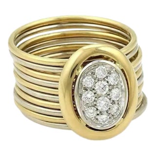 Damiani Diamond 18k Two Tone Gold Ten Stack Wire Band Ring - Size 6 For Sale