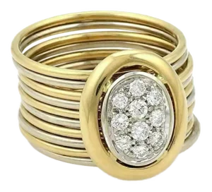 Damiani Diamond 18k Two Tone Gold Ten Stack Wire Band Ring - Size 6