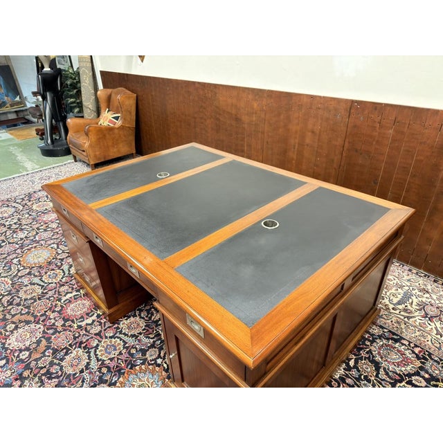 Large English Chesterfield Partners Desk For Sale - Image 17 of 18