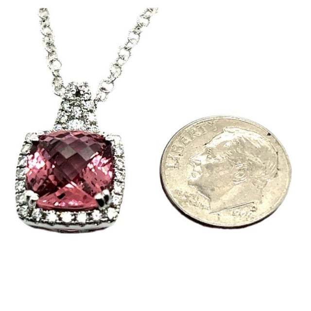 Diamond Rubellite Tourmaline Necklace 5.47 TCW 18k Gold Certified For Sale - Image 14 of 18