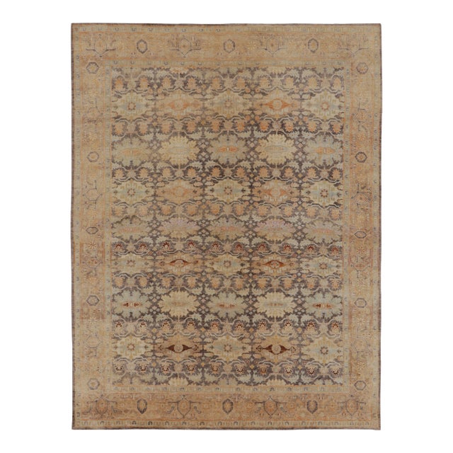 Rug & Kilim's Modern Classics Rug in Antique Brown, Gold, and Dusty Blue Floral Pattern For Sale