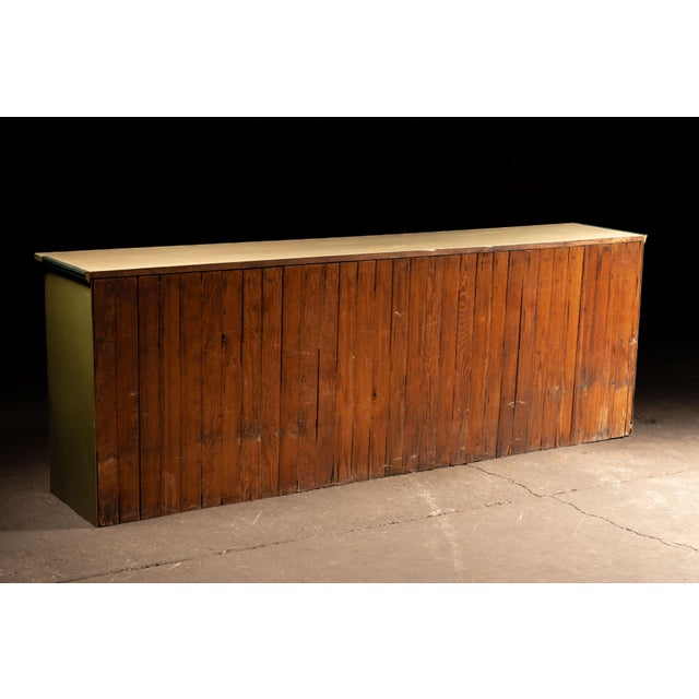 Antique Monumental General Store Counter Cabinet in Olive Green For Sale - Image 4 of 9