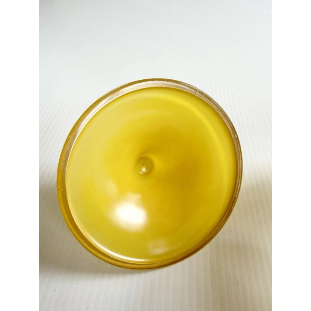 Early 20th Century Art Deco Glass Pedestal Compote or Candy Dish Yellow With Gold Trim, Fleur-De-Lis Handle For Sale - Image 15 of 16