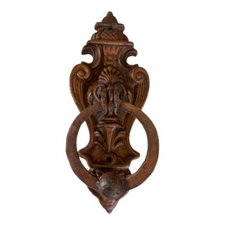 Early 1900’s Cast Iron Large Door Kncker With Original Patina For Sale
