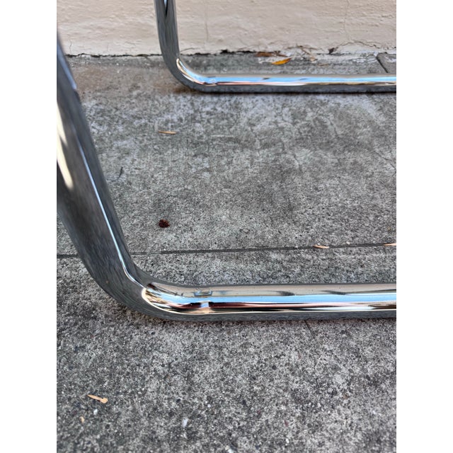 Chrome 1970s Vintage Mid-Century Modern Chrome Tubular Glass Top Side Table For Sale - Image 8 of 9