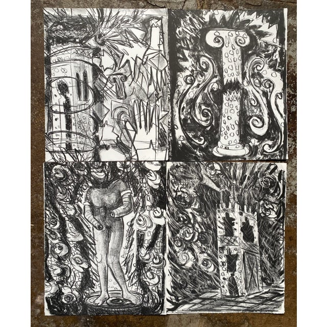 Set of 4 black and white modern neoclassical lithographs by Atlanta artist Adrienne Anderson (1949-2020). Anderson earned...