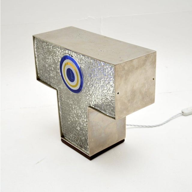 Blue Vintage Italian Glass and Steel Table Lamp, 1960 For Sale - Image 8 of 9