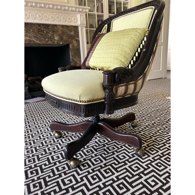 Wood Hancock & Moore Intricately Carved Swivel Office Chair For Sale - Image 7 of 8