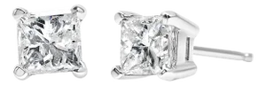 AGS Certified 14k White Gold 1.0 Cttw 4-Prong Set Princess-Cut Solitaire Diamond Push Back Stud Earrings for Women - 2 Pieces