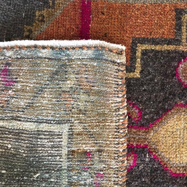 Turkish Pink Yellow and Orange Distressed Late 19th Century Antique Oushak Turkish Runner Rug or Prayer Rug For Sale - Image 3 of 6