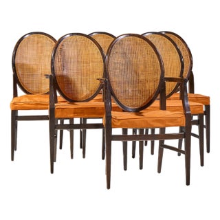 Paul McCobb for Calvin Furniture Mid Century Double Cane and Mahogany Dining Chairs - Set of 6 For Sale