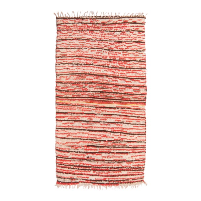 Vintage Mid-Century Moroccan Berber Transitional Red and Beige Wool Rug For Sale