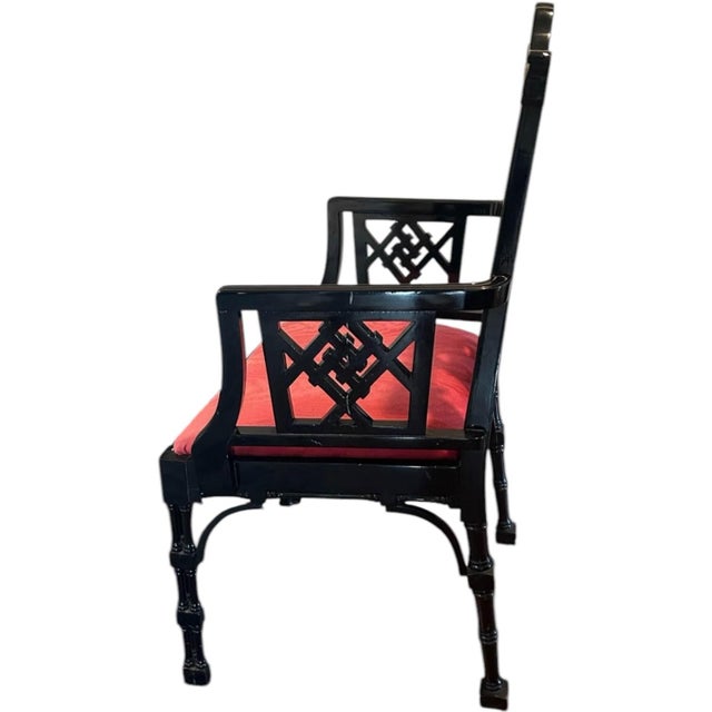 1960s 1960s Black Lacquer Pagoda Style Armchairs, a Pair For Sale - Image 5 of 5