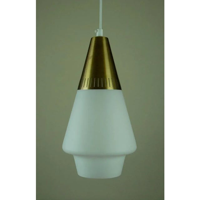 White Opaline Glass and Brass Pendant Lamp for Asea Belysning Sweden, 1960s For Sale - Image 8 of 8