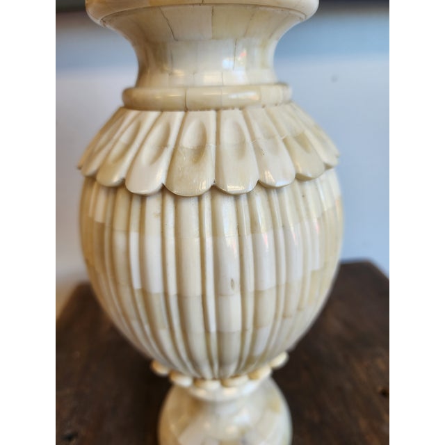 Vintage Enrique Garcel Neoclassical Style Fluted Tessellated Bone Lidded Urns - Set of 3 For Sale - Image 15 of 16