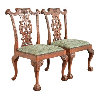 Baker Furniture Style Chippendale Carved Mahogany Side Chairs or Dining Chairs, Pair For Sale