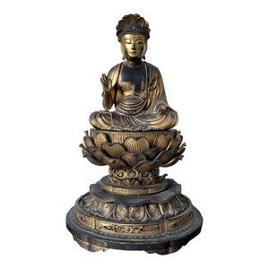 Japanese Antique Gilt Wood Amitabha Buddha on Loctus Throne Statue