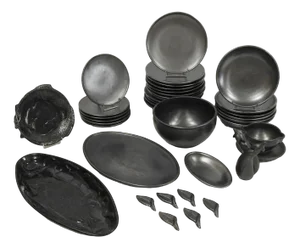 Mat Black Earthenware Table Service of Ceramony Vallauris, 1960,, Set of 38