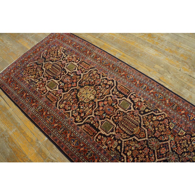 Textile 1920s Black Geometric Antique Persian Sarouk Rug 2' 7'' X 19' 0'' Handknotted Wool Carpet For Sale - Image 7 of 18