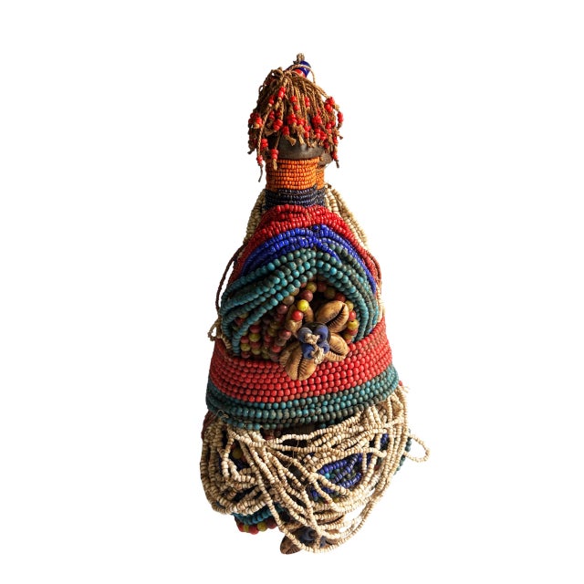 Vintage African Beaded Fali Namji Twin Fertility Dolls Cameroon 10.5" H For Sale - Image 4 of 6