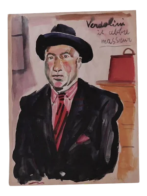 Nicola Simbari - Verdolini the Famous Masseur - Original Watercolor - 1960s
