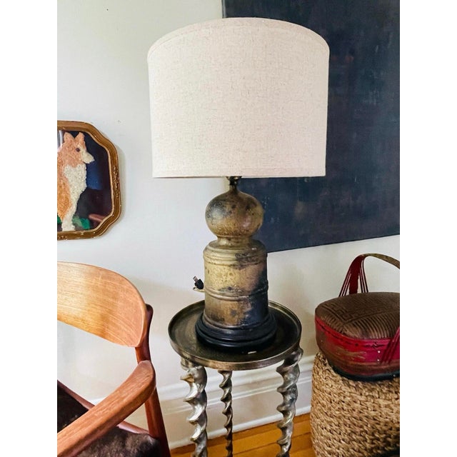 Wood Vintage Heavy Brass Lamp For Sale - Image 7 of 12