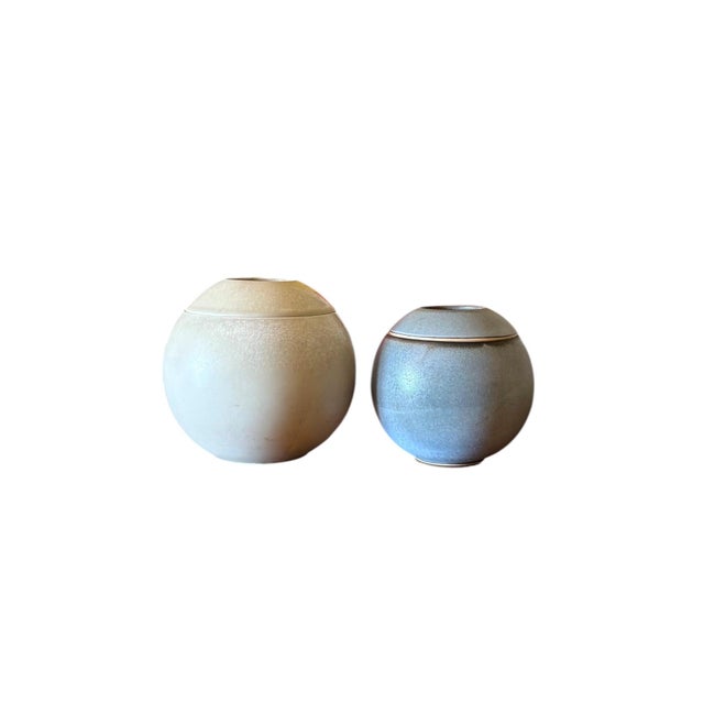 Blue Mid-Century Modern Spherical Gres Vases by Franco Bucci, Italy, 1970, Set of 2 For Sale - Image 8 of 18