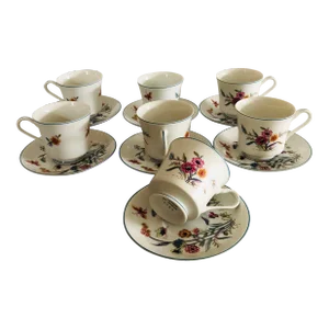 Vintage Jardin by Andrea " Sedek" Pattern Porcelain Teacups & Saucers S/6